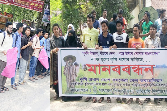 কৃষি পণ্যের ন্যায্যমূল্যের দাবিতে হাবিপ্রবিতে মানববন্ধন