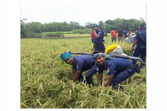 ধান কাটতে মাঠে নেমেছে পুলিশ