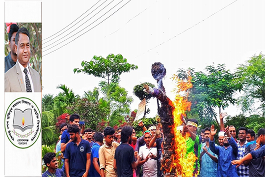 উপাচার্যের কুশপুত্তলিকা দাহ করেছে শিক্ষার্থীরা