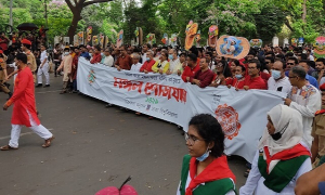 বাংলা নববর্ষকে স্বাগত জানিয়ে ঢাবিতে মঙ্গল শোভাযাত্রা