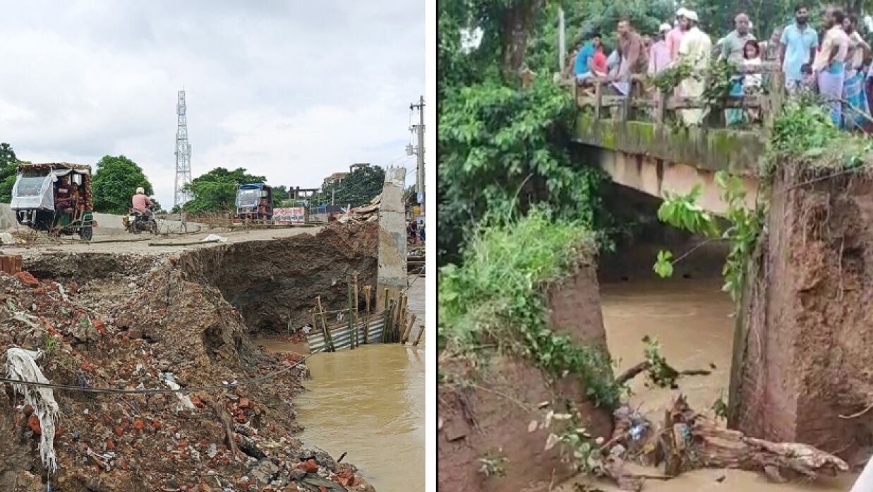 তীব্র স্রোতে সেতুতে ধস, যোগাযোগ বন্ধ আখাউড়া-কসবা সড়কে