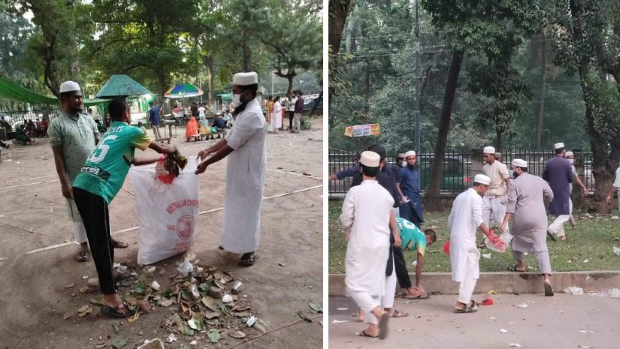 ক্যাম্পাসে পরিচ্ছন্নতা অভিযানে নামতে দেখা গেছে ইসলামী মহাসম্মেলন আসা অতিথি-প্রতিনিধিদের