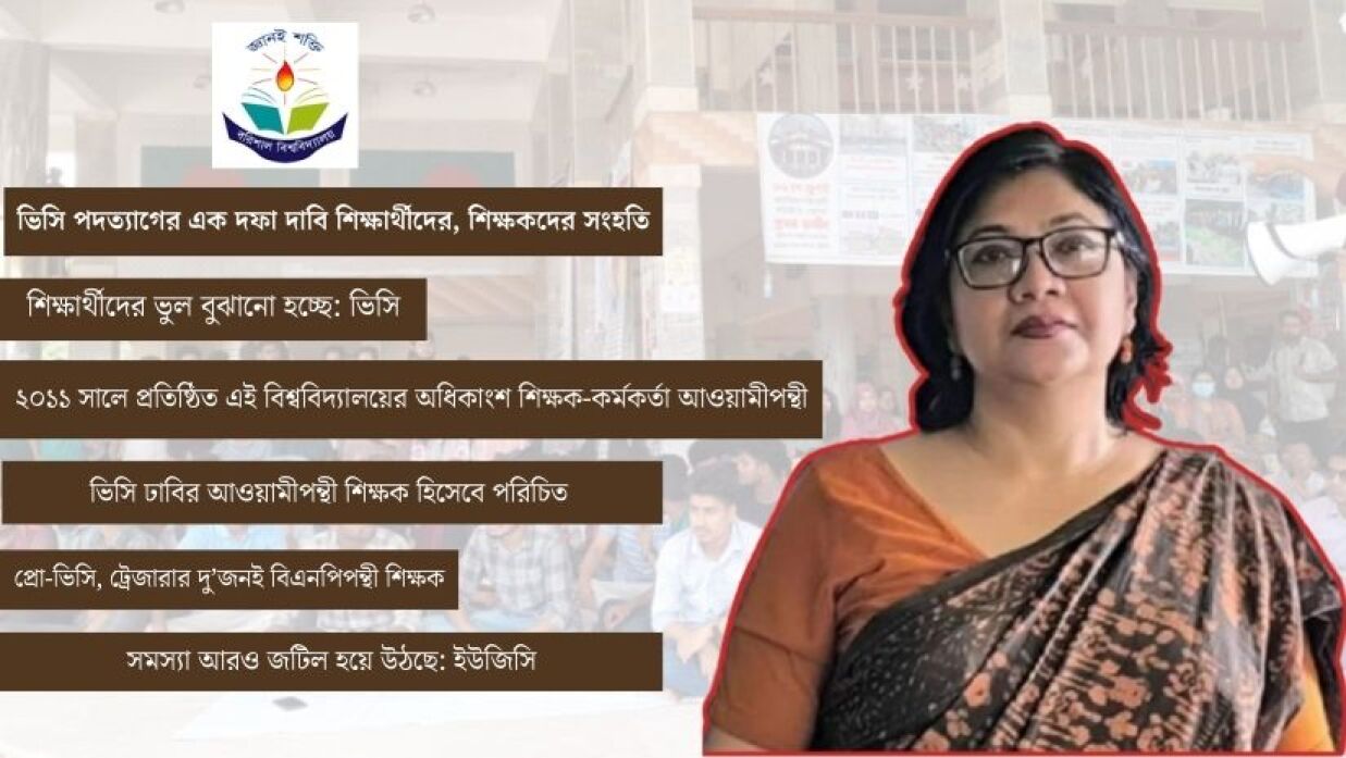 শিক্ষার্থীদের আন্দোলনে সংহতি প্রকাশ বিশ্ববিদ্যালয়ের শিক্ষকবৃন্দের। ইনসেটে- ভিসি শুচিতা শারমিন